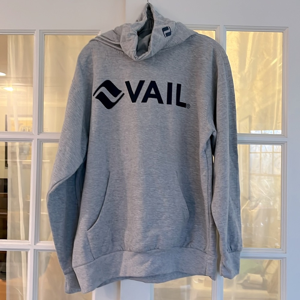VAIL Graphic Turtleneck/Hoodie Sweatshirt • Rare • Gray/Navy Lettering • Small - Picture 6 of 8